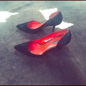Black Charles Jourdan 3 inch d’orsay shoes.